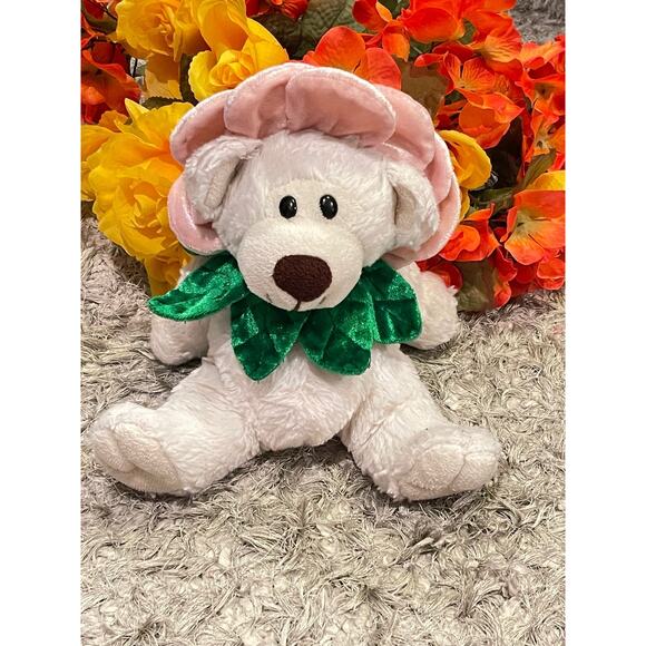 Rare Vintage Blooming Pink Flower Plush Bear - Picture 2 of 3